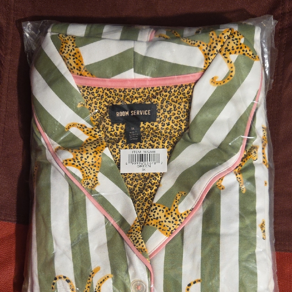 Plus Sized Green & White Striped Pajama Set